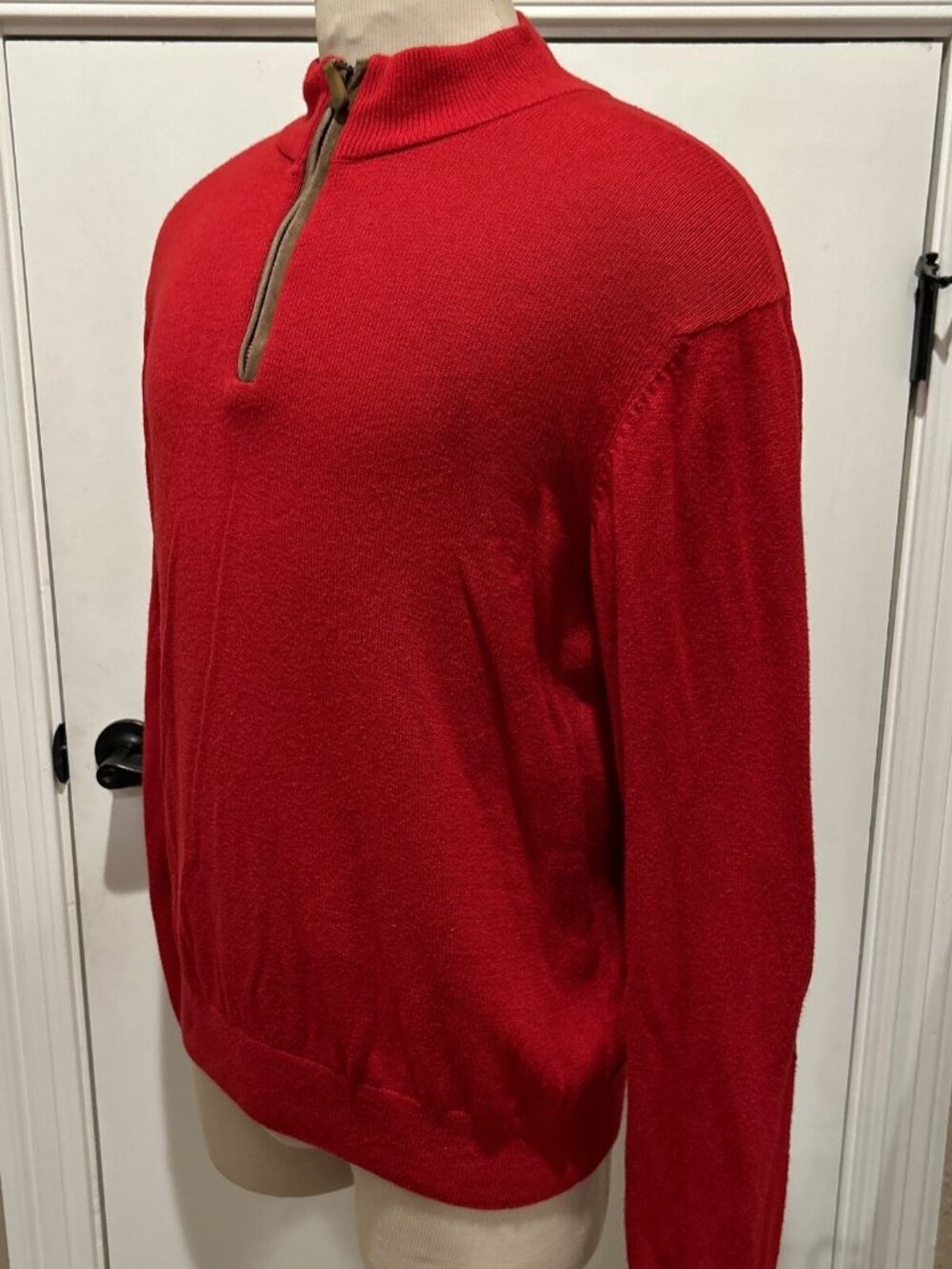 Vineyard Vines Sweater Mens L Red Pullover 1/4 Zip Pima Baby Alpaca Elbow Patch - Picture 4 of 11